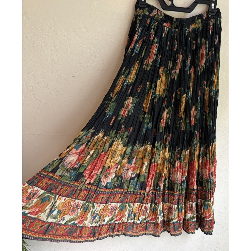 Vintage 90s Y2K Dark Floral Maxi Skirt L Grunge Whimsigoth Micropleat A Line